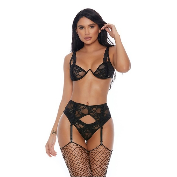 Forplay Other - 3pc. Black Lace Lingerie Set #1382